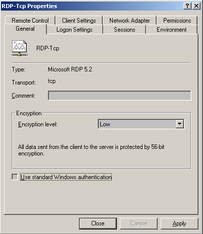 RDP-Tcp Properties, General